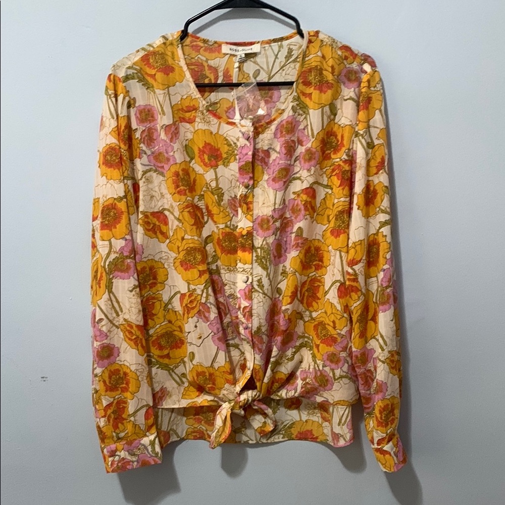 Rose & Olive Floral Blouse - Pink, Orange, Yellow